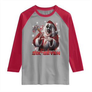 67 Terrifier Santa Horror Christmas Raglan Shirt Funny Six Seven Meme Holiday Movie TS14 Sport Gray Red Print Your Wear