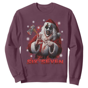 67 Terrifier Santa Horror Christmas Sweatshirt Funny Six Seven Meme Holiday Movie TS14 Maroon Print Your Wear