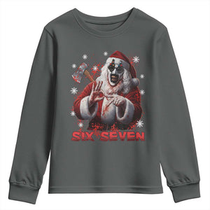 67 Terrifier Santa Horror Christmas Youth Sweatshirt Funny Six Seven Meme Holiday Movie TS14 Dark Heather Print Your Wear