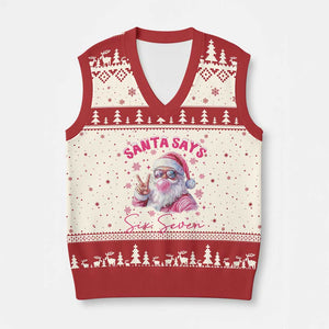 67 Six Seven Pink Santa Christmas Meme V-Neck Knit Sweater Vest TS14 Beige Red Print Your Wear