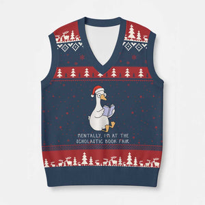 Silly Goose Bookish Xmas V-Neck Knit Sweater Vest Mentally I Am At The Scholastic Book Fair TS14 Navy Red Print Your Wear