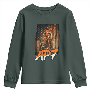 Dirt Bike American Flag Youth Sweatshirt TS14 Dark Forest Green Print Your Wear