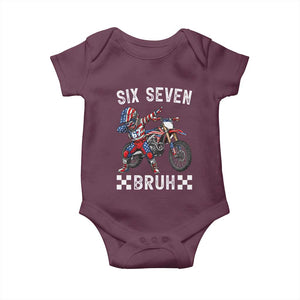 67 Bruh Meme Baby Onesie Funny Six Seven Dirt Bike Patriotic American Flag TS14 Maroon Print Your Wear
