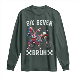 67 Bruh Meme Long Sleeve Shirt Funny Six Seven Dirt Bike Patriotic American Flag TS14 Dark Forest Green Print Your Wear