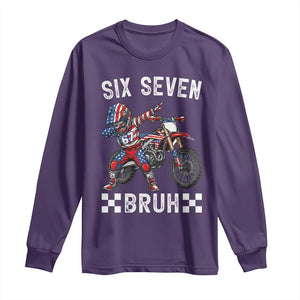 67 Bruh Meme Long Sleeve Shirt Funny Six Seven Dirt Bike Patriotic American Flag TS14 Purple Print Your Wear