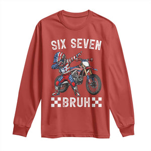 67 Bruh Meme Long Sleeve Shirt Funny Six Seven Dirt Bike Patriotic American Flag TS14 Red Print Your Wear