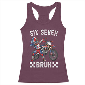 67 Bruh Meme Racerback Tank Top Funny Six Seven Dirt Bike Patriotic American Flag TS14 Maroon Print Your Wear