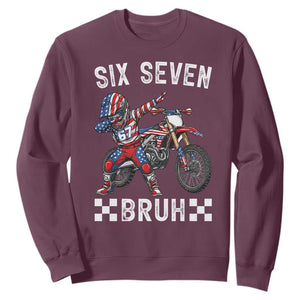67 Bruh Meme Sweatshirt Funny Six Seven Dirt Bike Patriotic American Flag TS14 Maroon Print Your Wear