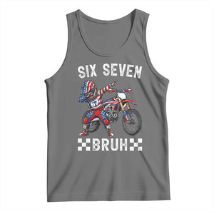 67 Bruh Meme Tank Top Funny Six Seven Dirt Bike Patriotic American Flag TS14 Black Heather Print Your Wear
