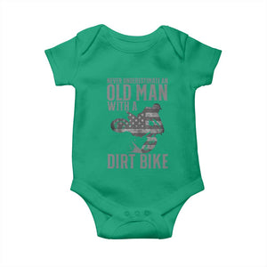 Funny Dirt Bike Motocross Baby Onesie Never Underestimate An Old Man With A Dirt Bike Motocross TS14 Irish Green Print Your Wear