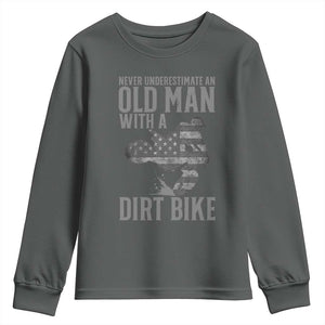 Funny Dirt Bike Motocross Youth Sweatshirt Never Underestimate An Old Man With A Dirt Bike Motocross TS14 Dark Heather Print Your Wear