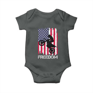 Freedom Motocross Dirt Bike Baby Onesie Patriotic American Flag TS14 Dark Heather Print Your Wear
