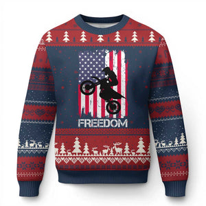 Freedom Motocross Dirt Bike Ugly Christmas Sweater Patriotic American Flag TS14 Navy Red Print Your Wear