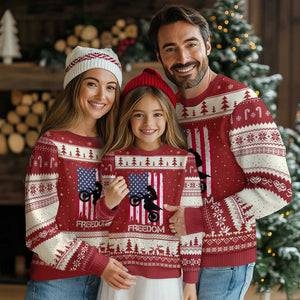Freedom Motocross Dirt Bike Ugly Christmas Sweater Patriotic American Flag TS14 Red Beige Print Your Wear