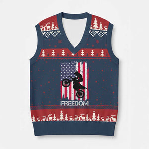 Freedom Motocross Dirt Bike V-Neck Knit Sweater Vest Patriotic American Flag TS14 Navy Red Print Your Wear