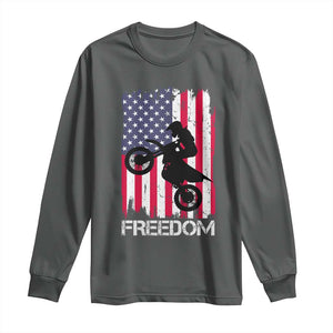 Freedom Motocross Dirt Bike Long Sleeve Shirt Patriotic American Flag TS14 Dark Heather Print Your Wear