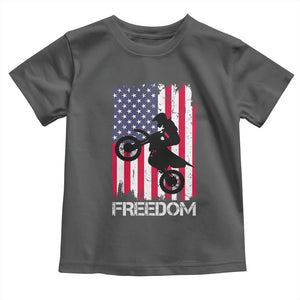 Freedom Motocross Dirt Bike Toddler T Shirt Patriotic American Flag TS14 Dark Heather Print Your Wear