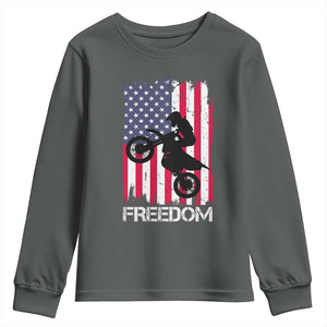 Freedom Motocross Dirt Bike Youth Sweatshirt Patriotic American Flag TS14 Dark Heather Print Your Wear