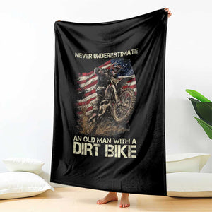 Dirt Bike American Flag Throw Blanket Never Underestimate An Old Man With A Dirt Bike Motocross TS14 Print Your Wear