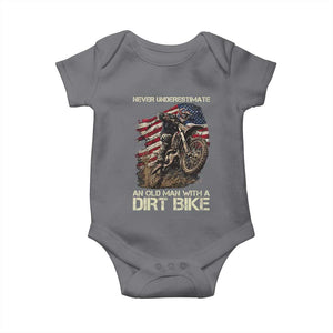 Dirt Bike American Flag Baby Onesie Never Underestimate An Old Man With A Dirt Bike Motocross TS14 Charcoal Print Your Wear