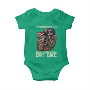 Dirt Bike American Flag Baby Onesie Never Underestimate An Old Man With A Dirt Bike Motocross TS14 Irish Green Print Your Wear
