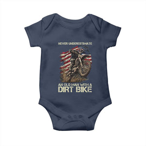 Dirt Bike American Flag Baby Onesie Never Underestimate An Old Man With A Dirt Bike Motocross TS14 Navy Print Your Wear