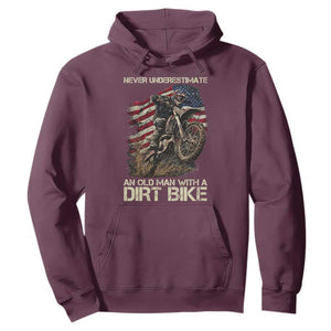 Dirt Bike American Flag Hoodie Never Underestimate An Old Man With A Dirt Bike Motocross TS14 Maroon Print Your Wear