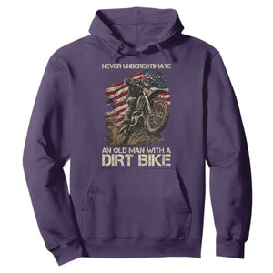 Dirt Bike American Flag Hoodie Never Underestimate An Old Man With A Dirt Bike Motocross TS14 Purple Print Your Wear