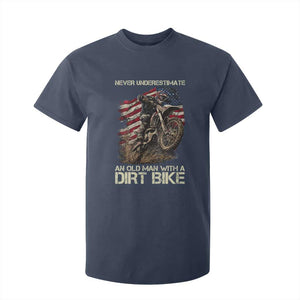 Dirt Bike American Flag T Shirt For Kid Never Underestimate An Old Man With A Dirt Bike Motocross TS14 Navy Print Your Wear