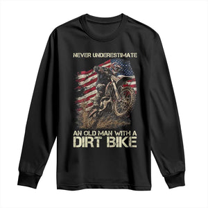 Dirt Bike American Flag Long Sleeve Shirt Never Underestimate An Old Man With A Dirt Bike Motocross TS14 Black Print Your Wear
