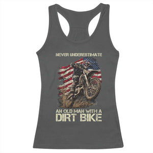 Dirt Bike American Flag Racerback Tank Top Never Underestimate An Old Man With A Dirt Bike Motocross TS14 Dark Heather Print Your Wear