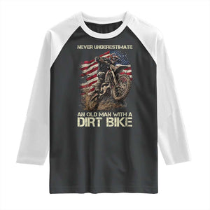 Dirt Bike American Flag Raglan Shirt Never Underestimate An Old Man With A Dirt Bike Motocross TS14 Black White Print Your Wear