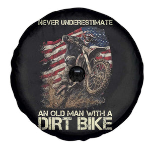 Dirt Bike American Flag Spare Tire Cover Never Underestimate An Old Man With A Dirt Bike Motocross TS14 Print Your Wear