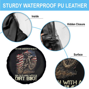 Dirt Bike American Flag Spare Tire Cover Never Underestimate An Old Man With A Dirt Bike Motocross TS14 Print Your Wear