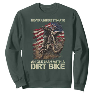 Dirt Bike American Flag Sweatshirt Never Underestimate An Old Man With A Dirt Bike Motocross TS14 Dark Forest Green Print Your Wear
