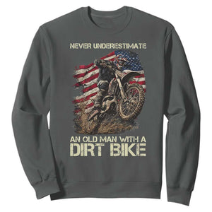 Dirt Bike American Flag Sweatshirt Never Underestimate An Old Man With A Dirt Bike Motocross TS14 Dark Heather Print Your Wear