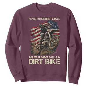 Dirt Bike American Flag Sweatshirt Never Underestimate An Old Man With A Dirt Bike Motocross TS14 Maroon Print Your Wear