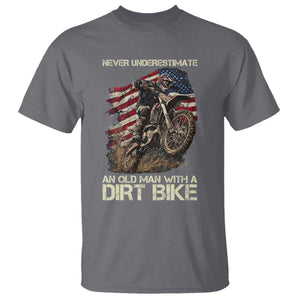 Dirt Bike American Flag T Shirt Never Underestimate An Old Man With A Dirt Bike Motocross TS14 Charcoal Print Your Wear