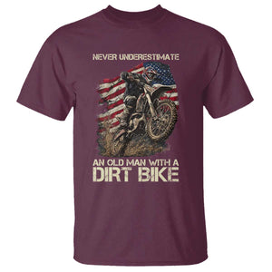 Dirt Bike American Flag T Shirt Never Underestimate An Old Man With A Dirt Bike Motocross TS14 Maroon Print Your Wear