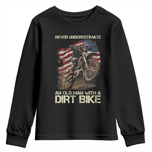 Dirt Bike American Flag Youth Sweatshirt Never Underestimate An Old Man With A Dirt Bike Motocross TS14 Black Print Your Wear