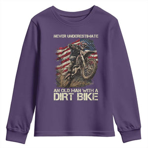 Dirt Bike American Flag Youth Sweatshirt Never Underestimate An Old Man With A Dirt Bike Motocross TS14 Purple Print Your Wear