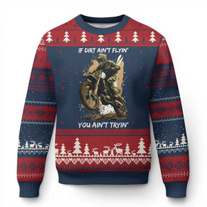 Dirt Bike Motocross Camo Ugly Christmas Sweater If Dirt Ain't Flyin You Ain't Tryin TS14 Navy Red Print Your Wear