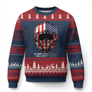 Dirt Bike American Flag Patriotic Ugly Christmas Sweater If Dirt Ain't Flyin You Ain't Tryin TS14 Navy Red Print Your Wear