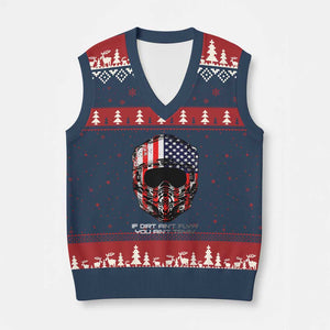 Dirt Bike American Flag Patriotic V-Neck Knit Sweater Vest If Dirt Ain't Flyin You Ain't Tryin TS14 Navy Red Print Your Wear