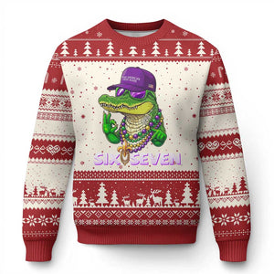 Mardi Gras Alligator Ugly Christmas Sweater Funny Six Seven MAGA Political Meme TS14 Beige Red Print Your Wear