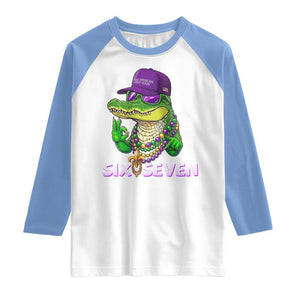 Mardi Gras Alligator Raglan Shirt Funny Six Seven MAGA Political Meme TS14 White Carolina Blue Print Your Wear