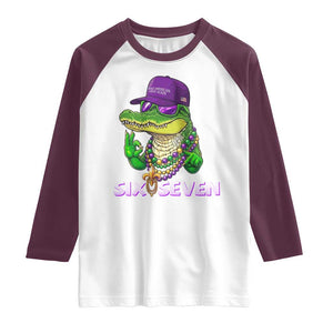 Mardi Gras Alligator Raglan Shirt Funny Six Seven MAGA Political Meme TS14 White Maroon Print Your Wear