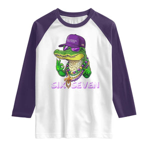 Mardi Gras Alligator Raglan Shirt Funny Six Seven MAGA Political Meme TS14 White Purple Print Your Wear