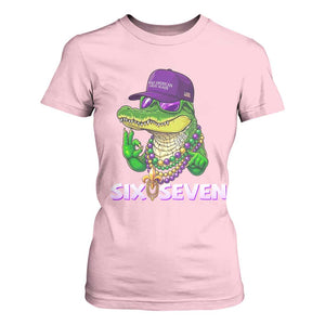Mardi Gras Alligator T Shirt For Women Funny Six Seven MAGA Political Meme TS14 Light Pink Print Your Wear