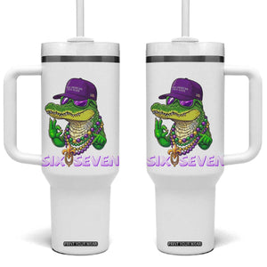 Mardi Gras Alligator Tumbler With Handle Funny Six Seven MAGA Political Meme TS14 One Size: 40 oz White Print Your Wear